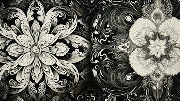 AI generated Abstract floral pattern in black and white colors. Gothic aesthetic photo