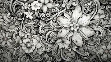 AI generated Abstract floral pattern in black and white colors. Gothic aesthetic photo