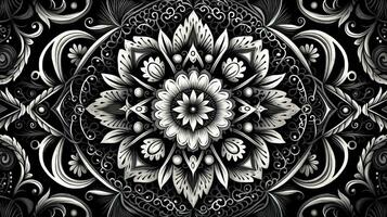 AI generated Abstract floral pattern in black and white colors. Gothic aesthetic photo