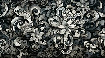 AI generated Abstract floral pattern in black and white colors. Gothic aesthetic photo