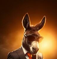 AI generated a donkey in a suit wearing sunglasses, photo