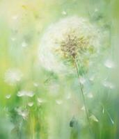 AI generated a dandelion blowing in the wind on a green background, photo