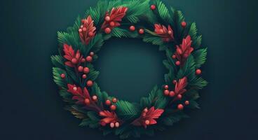 AI generated a christmas wreath in a form of a christmas ring on green background, photo