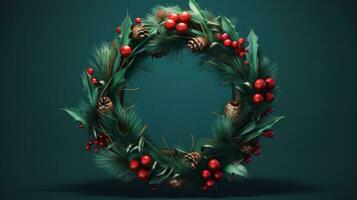 AI generated a christmas wreath in a form of a christmas ring on green background, photo