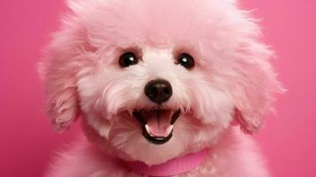 ai generado un linda linda rosado animal es sonriente en contra un rosado fondo, foto