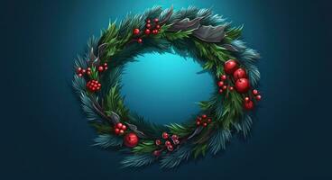 AI generated a christmas wreath in a form of a christmas ring on green background, photo