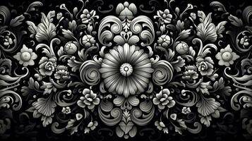 AI generated Abstract floral pattern in black and white colors photo