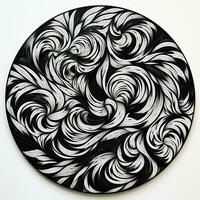 AI generated Abstract circle with wavy pattern in black and white colors. Surrealist style photo