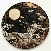 AI generated Abstract circle with wavy pattern. Neo Folk aesthetics. Surrealist style photo