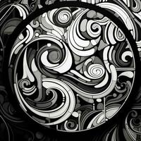 AI generated Abstract circle with wavy pattern in black and white colors. Surrealist style photo