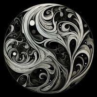 AI generated Abstract circle with wavy pattern in black and white colors. Surrealist style photo