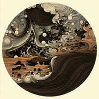 AI generated Abstract circle with wavy pattern in black and white colors. Surrealist style photo