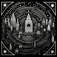 AI generated Abstract psychedelic circle with pattern in black and white colors photo