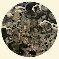 AI generated Abstract circle with wavy pattern in black and white colors. Surrealist style photo