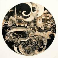 AI generated Abstract circle with wavy pattern. Neo Folk aesthetics. Surrealist style photo