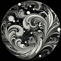 AI generated Abstract circle with wavy pattern in black and white colors. Surrealist style photo
