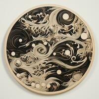 AI generated Abstract circle with wavy pattern in black and white colors. Surrealist style photo