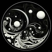 AI generated Abstract circle with wavy pattern in black and white colors. Surrealist style photo