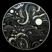 AI generated Abstract circle with wavy pattern in black and white colors. Surrealist style photo