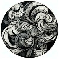 AI generated Abstract circle with wavy pattern in black and white colors. Surrealist style photo
