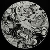 AI generated Abstract circle with wavy pattern in black and white colors. Surrealist style photo