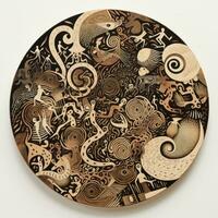 AI generated Abstract circle with wavy pattern in black and white colors. Surrealist style photo