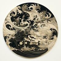 AI generated Abstract circle with wavy pattern. Neo Folk aesthetics. Surrealist style photo