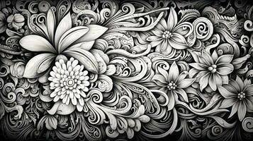 AI generated Abstract floral pattern in black and white colors photo