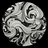 ai generado resumen circulo con ondulado modelo en negro y blanco colores. surrealista estilo foto