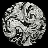 AI generated Abstract circle with wavy pattern in black and white colors. Surrealist style photo