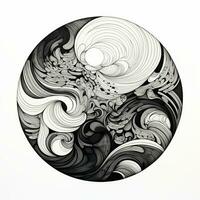 AI generated Abstract circle with wavy pattern in black and white colors. Surrealist style photo