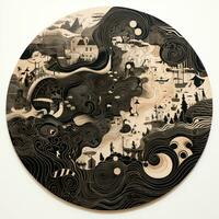 AI generated Abstract circle with wavy pattern in black and white colors. Surrealist style photo