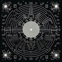AI generated Abstract psychedelic circle with pattern in black and white colors photo