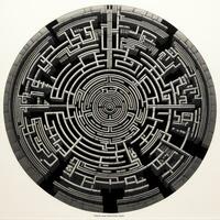 AI generated Black and white grunge geometric tribal labyrinth. Surreal style. photo