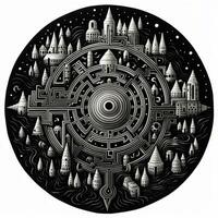 AI generated Abstract psychedelic circle with pattern in black and white colors photo