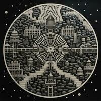 AI generated Abstract psychedelic circle with pattern in black and white colors photo