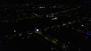 Aerial View of Luton City During Dark Night and Live Fireworks on Bonfire Night video