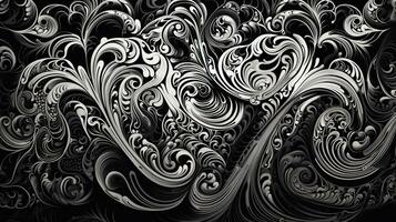 AI generated Abstract floral pattern in black and white colors photo