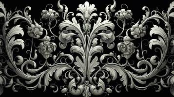 AI generated Abstract floral pattern in black and white colors photo