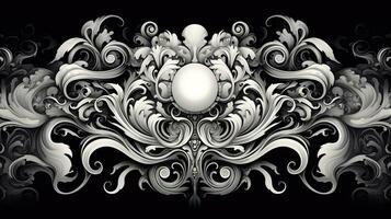 AI generated Abstract floral pattern in black and white colors photo