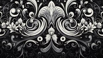 AI generated Abstract floral pattern in black and white colors photo