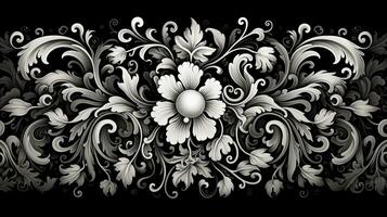 ai generado resumen floral modelo en negro y blanco colores foto