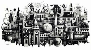 AI generated Abstract doodle background. City in surreal style photo