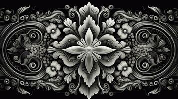 AI generated Abstract floral pattern in black and white colors photo