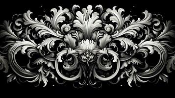 AI generated Abstract floral pattern in black and white colors photo