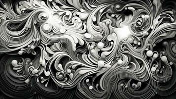 AI generated Abstract floral pattern in black and white colors photo