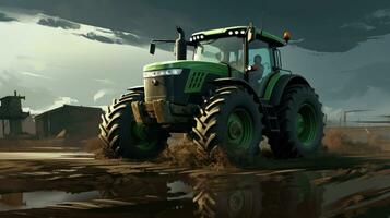 AI generated a tractor is plowing a field, photo