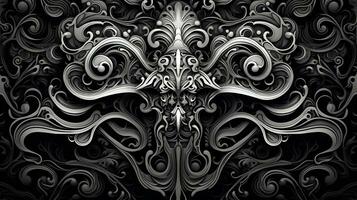 AI generated Abstract floral pattern in black and white colors photo