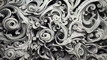 AI generated Abstract floral pattern in black and white colors photo