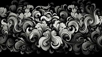 AI generated Abstract floral pattern in black and white colors photo